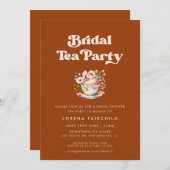 Invitation Elégant rétro Burnt Orange Thé nuptiale (Devant / Derrière)