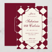 Invitation Elegant Retro Checkered Burgundy Wedding (Devant / Derrière)