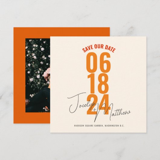 Invitation Élégant rétro floral moderne orange save the date (Devant / Derrière)