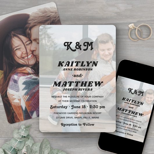 Invitation Élégant Retro Monogram Overlay 2 Mariage photo