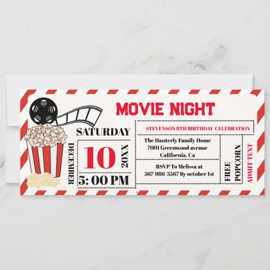 Invitation Élégant Retro Movie Nuit Anniversaire Billet de fê (Devant)