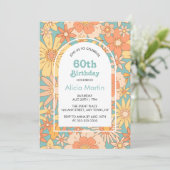 Invitation Elégant Retro Orange Peach Flora 60e anniversaire (Debout devant)
