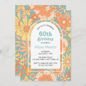 Invitation Elégant Retro Orange Peach Flora 60e anniversaire (Devant / Derrière)
