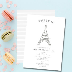 Invitation Elégant Rhinestones Eiffel Paris Minimal Sweet 16