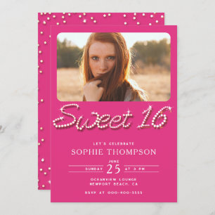 Invitation Elégant Rhinestones Hot Rose Chic Sweet 16 Photo