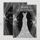 Invitation Élégant rideaux d'argent robe Quinceanera Party (Devant / Derrière)