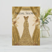 Invitation Elégant rideaux or Fête des mariées de robe (Debout devant)