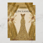Invitation Élégant rideaux or Robe Quinceanera Party (Devant / Derrière)