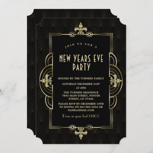 Invitation Elégant Roaring 20's Great Gatsby Nouvel An's Eve (Devant / Derrière)