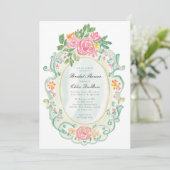 Invitation Elegant Rococo Floral Bridal Shower QR code  (Debout devant)
