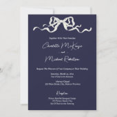 Invitation Elegant Romantic Navy Ribbon Wedding (Devant)