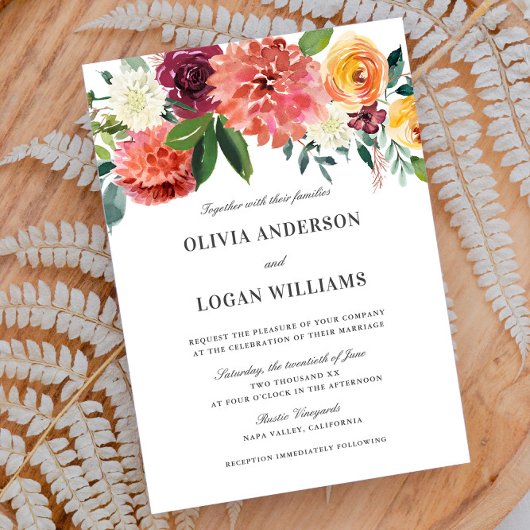 Invitation Elegant Romantic Watercolor Floral Bouquet Wedding