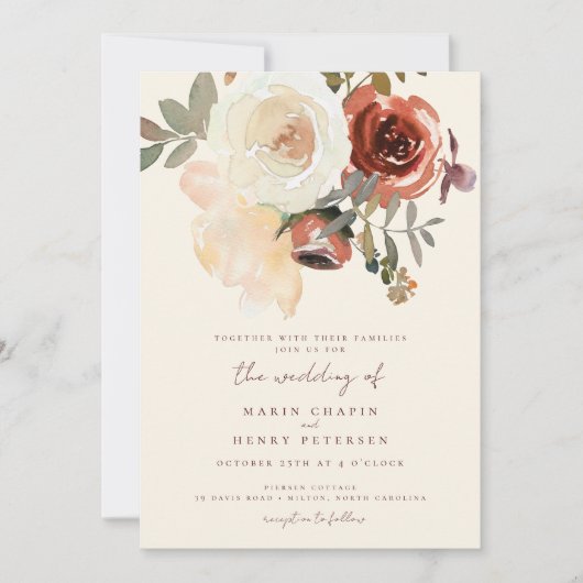 Invitation Élégant Romantique automne Floral Mariage rouge (Devant)