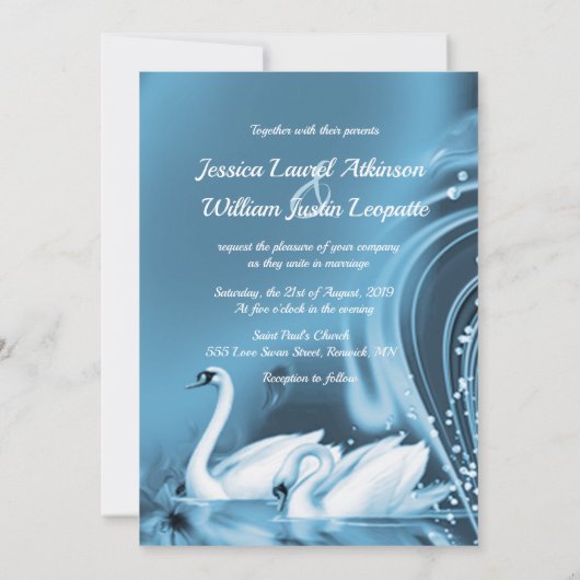 Invitation Elégant Romantique Bleu Cygne Amour Mariage Invite (Dos)