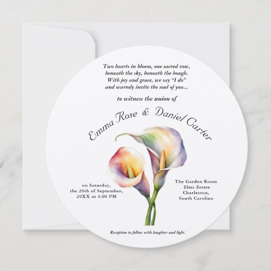 Invitation Elégant romantique Calla Lily Aquarelle douce Past (Devant)