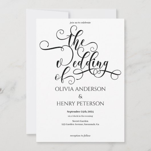 Invitation Élégant romantique Calligraphie Script Mariage (Devant)