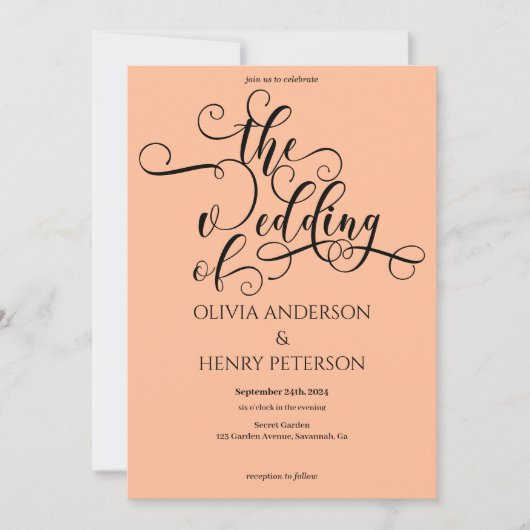 Invitation Élégant romantique Calligraphie Script Peach Maria (Devant)