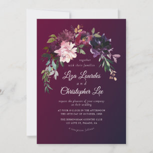 Invitation Élégant Romantique Chute Floral Bourgogne Mariage