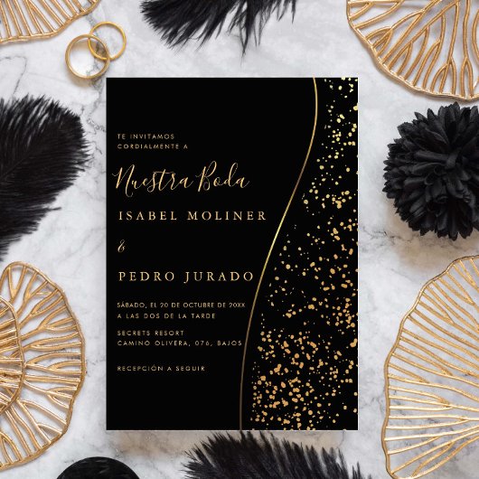 Invitation Élégant Romantique Gold Nuestra Boda Mariage espag