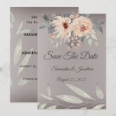 Invitation Élégant Romantique Rose Argenté Floral Save the Da (Devant / Derrière)