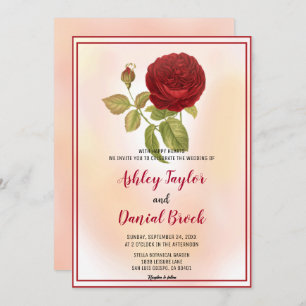 Invitation Élégant romantique Rose rouge Dusty Floral Mariage