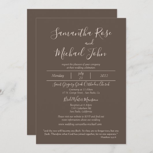 Invitation Élégant romantique Scripts ivoire Cèdre Mariage Br (Devant / Derrière)