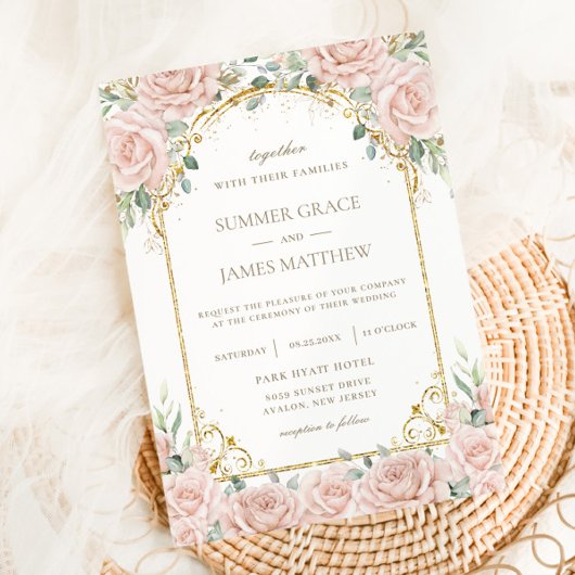 Invitation Élégant Romantique Soft Blush Rose Floral Mariage