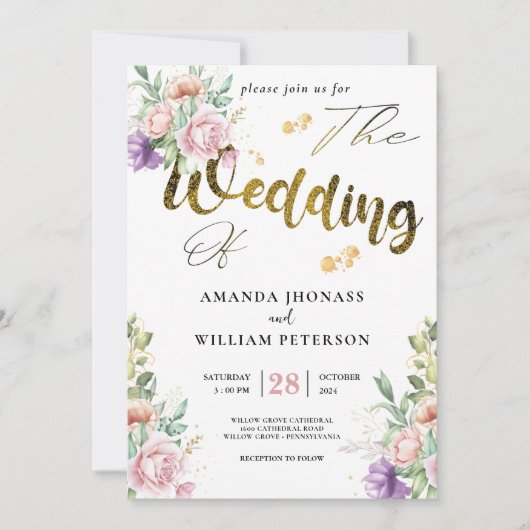 Invitation Elégant romantique Succulents Gold Greenery Mariag (Devant)