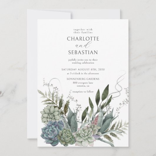 Invitation Élégant Romantique Succulents Mariage floral (Devant)