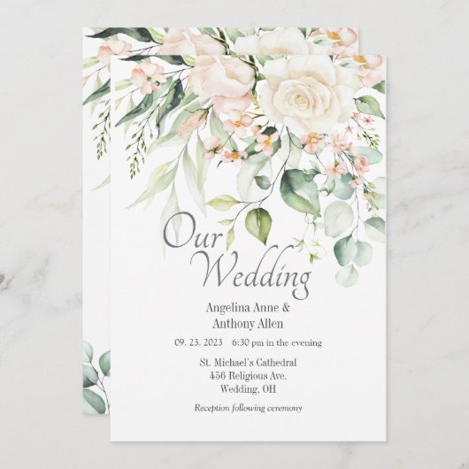 Invitation Elégant rose Aquarelle Blush Mariage Floral (Devant / Derrière)