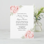 Invitation Elégant Rose Aquarelle Blush Rose Floral Mariage (Debout devant)