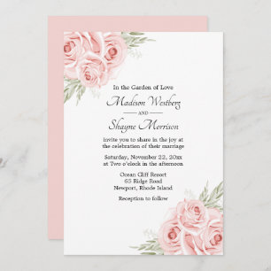 Invitation Elégant Rose Aquarelle Blush Rose Floral Mariage
