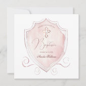 Invitation Élégant rose Aquarelle Crest Baptême (Devant)