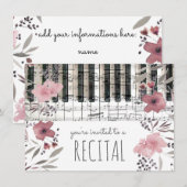 Invitation élégant rose aquarelle fleurs musique (Devant / Derrière)