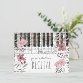Invitation élégant rose aquarelle fleurs musique (Debout devant)