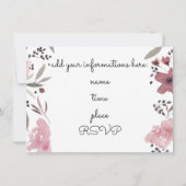 Invitation élégant rose aquarelle fleurs musique (Dos)