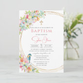 Invitation Elégant rose Aquarelle Floral Girl Baptism (Debout devant)