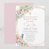 Invitation Elégant rose Aquarelle Floral Girl Baptism (Devant / Derrière)