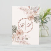 Invitation Elégant rose Aquarelle Floral Monogram Mariage (Debout devant)