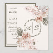 Invitation Elégant rose Aquarelle Floral Monogramme Mariage d (Devant / Derrière)