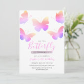 Invitation Elégant rose Aquarelle Papillon 1er anniversaire (Debout devant)