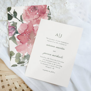 Invitation Elégant rose Aquarelle Pierre Mariage floral