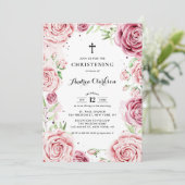 Invitation Elégant rose Aquarelle Rose Frame Christening (Debout devant)