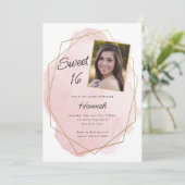 Invitation Elégant rose Aquarelle Sweet 16 Photo Anniversaire (Debout devant)