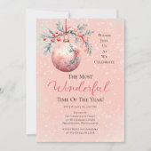 Invitation Élégant rose Bauble Plus Merveilleux Temps Année F (Devant)