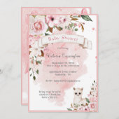 Invitation Élégant rose bébé fille Baby shower floral Script (Devant / Derrière)