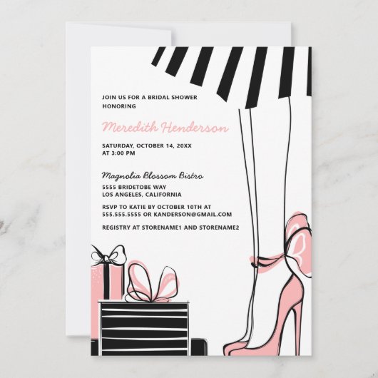 Invitation Elegant Rose Black Douche nuptiale (Devant)