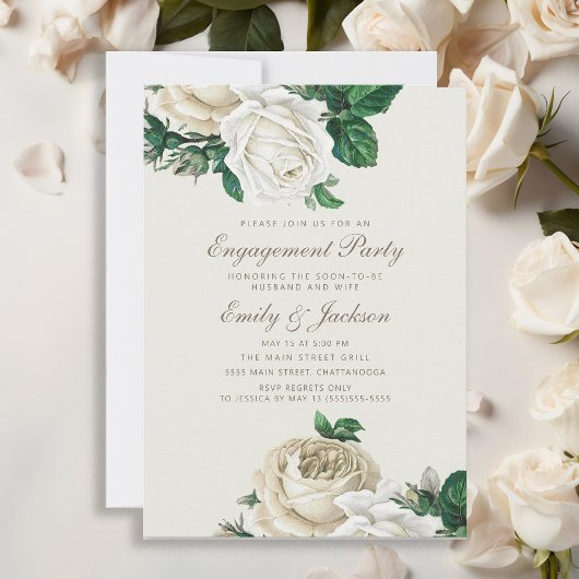Invitation Élégant Rose Blanc Floral Fiançailles