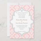 Invitation Elégant rose, blanc, gris mariage damassé (Devant)