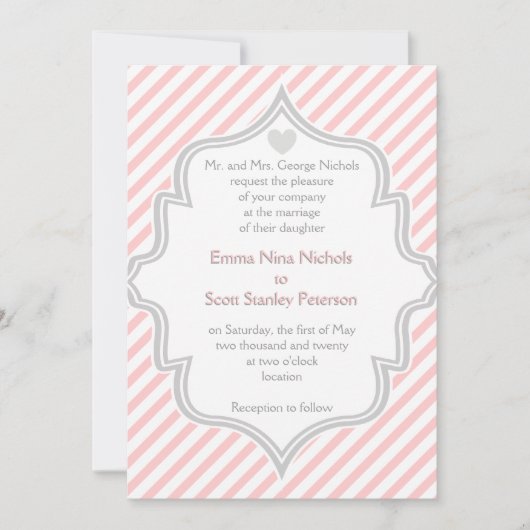 Invitation Élégant rose, blanc, gris rayures mariage (Devant)